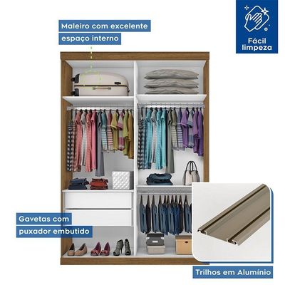 Guarda Roupa Solteiro 2 Portas De Correr 2 Gavetas E 6 Espelhos Salvador Top Minastex Freijó