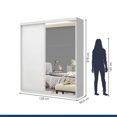 Guarda Roupa Solteiro 2 Portas De Correr E 3 Espelhos Cléo Minastex Branco