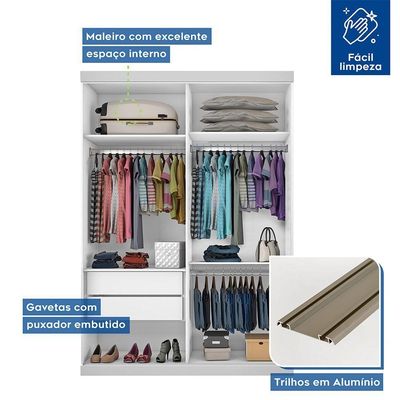 Guarda Roupa Solteiro 2 Portas De Correr 2 Gavetas E 3 Espelhos Salvador Plus Minastex Branco