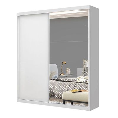 Guarda Roupa Solteiro 2 Portas De Correr E 3 Espelhos Cléo Minastex Branco