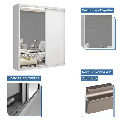 Guarda Roupa Solteiro 2 Portas De Correr E 3 Espelhos Cléo Minastex Branco