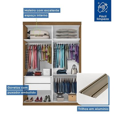 Guarda Roupa Solteiro 2 Portas De Correr 2 Gavetas E 3 Espelhos Salvador Plus Minastex Freijó