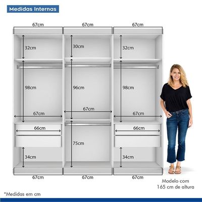 Guarda Roupa Casal 3 Portas De Correr 4 Gavetas E 3 Espelhos Barcelona Minastex Branco