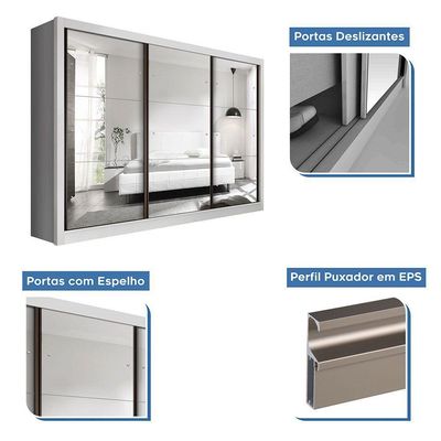 Guarda Roupa Casal Com 9 Espelhos 3 Portas Ravena Minastex Branco