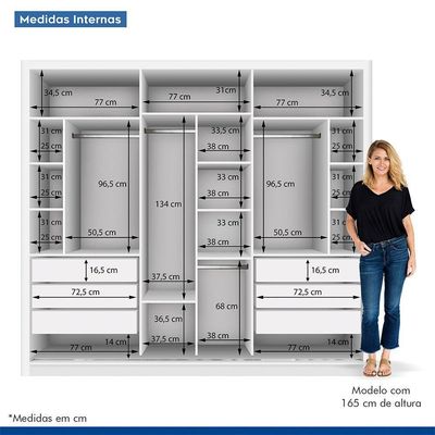 Guarda Roupa Casal Com 9 Espelhos 3 Portas Ravena Minastex Branco