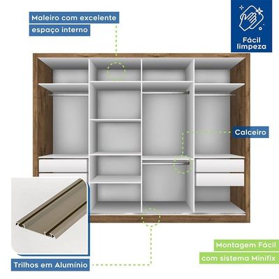 Guarda Roupa Casal 4 Portas 4 Gavetas Milano Minastex Freijó