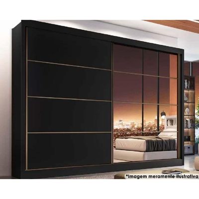 Guarda Roupa Casal 2 Portas de Correr e 6 Gavetas c/ 1 Espelho Sevilha Preto - Europa