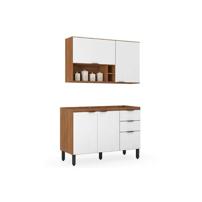 Cozinha Completa Composição 11 Firenze 2 Peças (1 Aéreo + 1 Balcão) Avena/Grafito - Demóbile