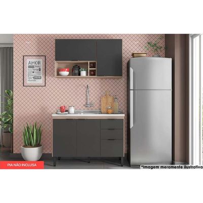 Cozinha Completa Composição 11 Firenze 2 Peças (1 Aéreo + 1 Balcão) Avena/Grafito - Demóbile