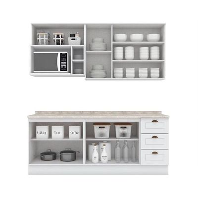 Cozinha Completa Americana (2 Aéreos, 2 Balcões, 1 Nicho, 2 Complementos ) 7 Peças Branco - Henn