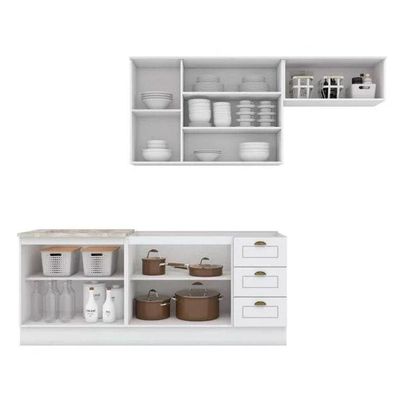 Cozinha Completa Americana (2 Aéreos, 2 Balcões, 1 Complemento) 5 Peças Branco - Henn