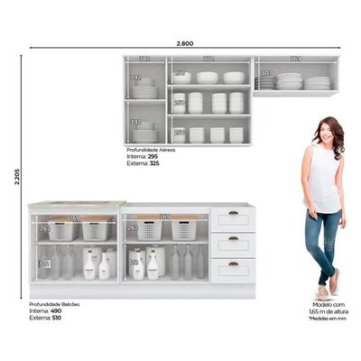 Cozinha Completa Americana (2 Aéreos, 2 Balcões, 1 Complemento) 5 Peças Branco - Henn