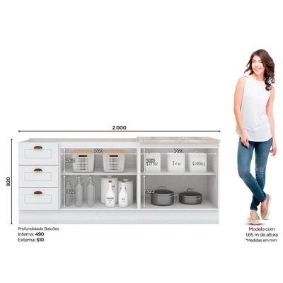 Cozinha Completa Americana (2 Balcões, 1 Complemento) 3 Peças Branco - Henn