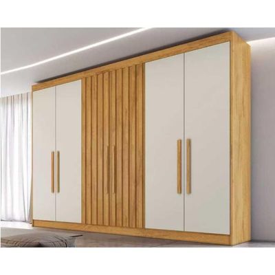 Guarda Roupa Casal Potente 6 Portas c/ 4 Ripados e 6 Gavetas Peroba/Off White - Europa