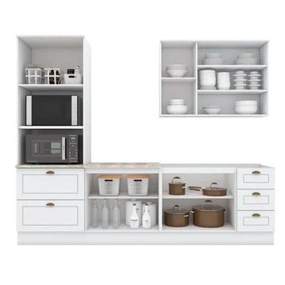 Cozinha Completa Americana (1 Aéreo, 2 Balcões, 1 Paneleiro, 1 Complemento) 5 Peças Branco - Henn