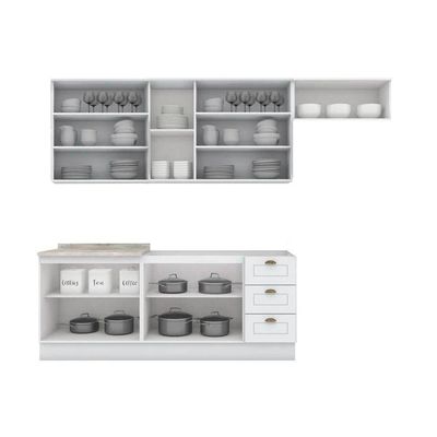 Cozinha Completa Americana (2 Balcões, 3 Aéreos, 1 Complemento) 6 Peças Branco - Henn