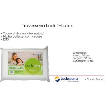 Travesseiro Espuma Luck T-Látex D30 (60x40x12) - Luckspuma