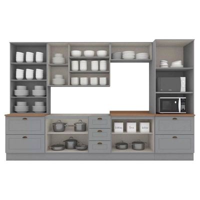 Cozinha Completa Americana (2 Aéreos, 2 Balcões, 2 Paneleiros, 1 Complemento) 7 Peças Cinza - Henn