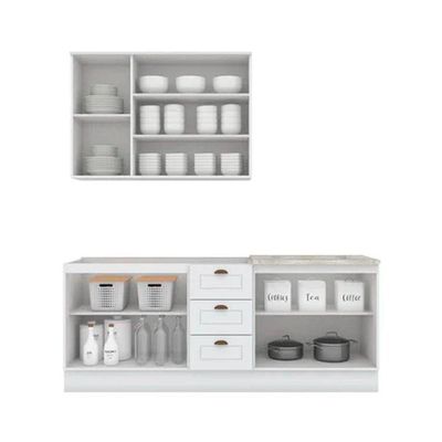 Cozinha Completa Americana (1 Aéreo, 2 Balcões, 1 Complemento) 4 Peças Branco - Henn