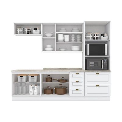Cozinha Completa Americana (2 Aéreos, 2 Balcões, 1 Paneleiro, 2 Complemento) 7 Peças Branco - Henn