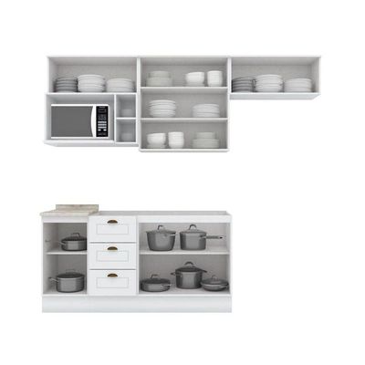 Cozinha Completa Americana (3 Aéreos, 2 Balcões, 1 Nicho, 1 Complemento) 7 Peças Branco - Henn
