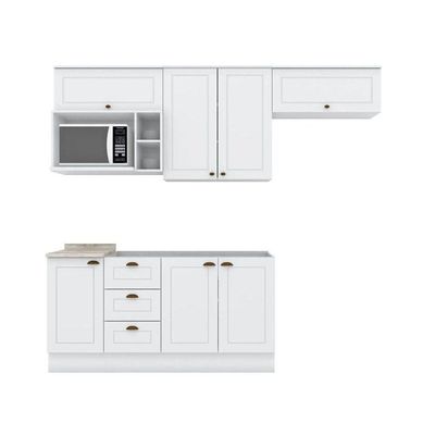 Cozinha Completa Americana (3 Aéreos, 2 Balcões, 1 Nicho, 1 Complemento) 7 Peças Branco - Henn