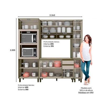 Cozinha Completa Connect (1 Aéreo, 2 Paneleiros, 1 Balcão) 4 Peças Duna/Cristal - Henn