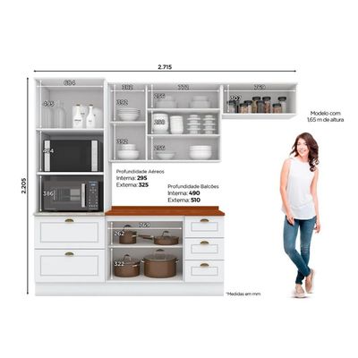 Cozinha Completa Americana (2 Aéreos, 1 Balcão, 1 Paneleiro, 1 Complemento) 5 Peças Branco - Henn