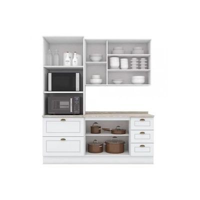 Cozinha Completa Americana (1 Aéreo, 1 Balcão, 1 Paneleiro, 1 Complemento) 4 Peças Branco - Henn