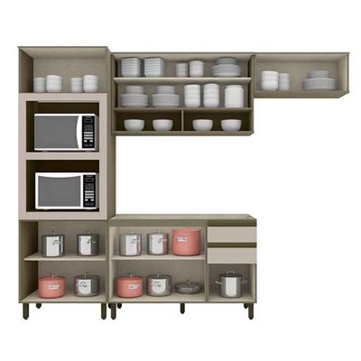 Cozinha Completa Connect (2 Aéreos, 1 Balcão, 1 Paneleiro) 4 Peças Duna/Cristal - Henn