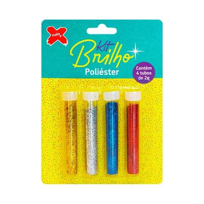 Glitter em Poliéster 8g com 4 Cores Ouro, Prata, Vermelho e Azul UNICA