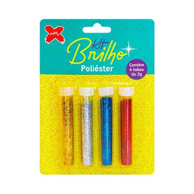 Glitter em Poliéster 8g com 4 Cores Ouro, Prata, Vermelho e Azul UNICA