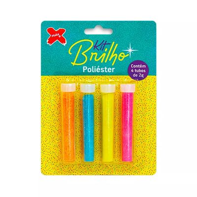 Glitter em Poliéster 45g com 4 Cores Rosa, Azul, Amarelo e Laranja UNICA
