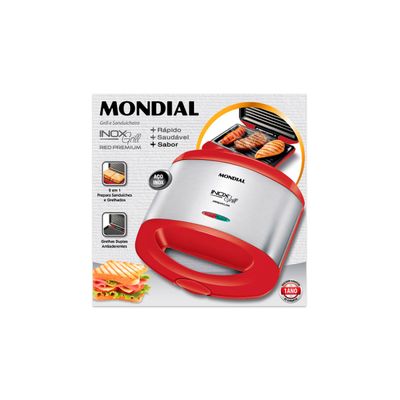 Grill e Sanduicheira Mondial Inox Red S19 Vermelha Inox - 800W 127V UNICA