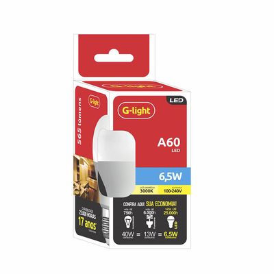 Lâmpada Led G-Light A60 6,5w 3000k Bivolt E27 UNICA