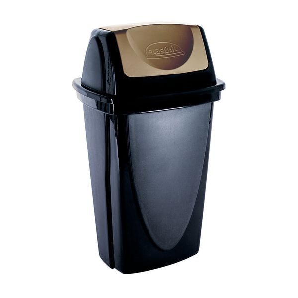 Lixeira de Plástico com Tampa Dourada Plasutil Ecoblack Preta 7,2l UNICA