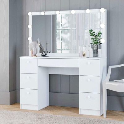 Penteadeira 7 Gavetas Pe-80 Branco com Luz Camarim Ditália