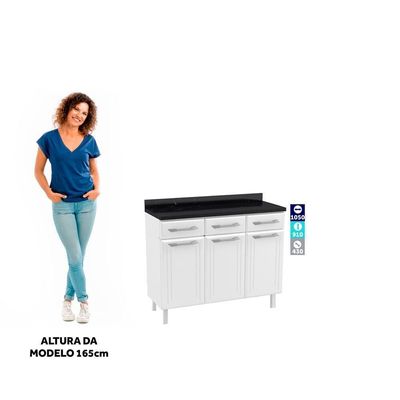 Balcão Gabinete Cozinha Aço Topázio Com Tampo