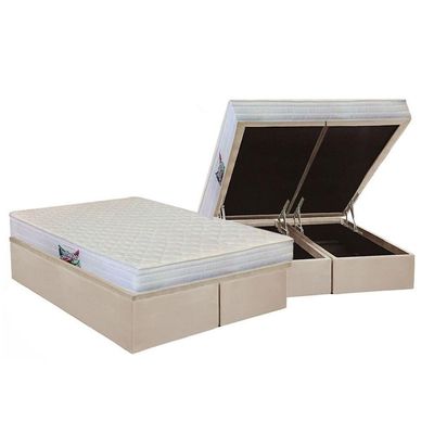 Cama Box Baú Queen: Colchão Ortopédico Herval D28 / Ag65 Frontier + Base Crc Suede Clean(158x198)