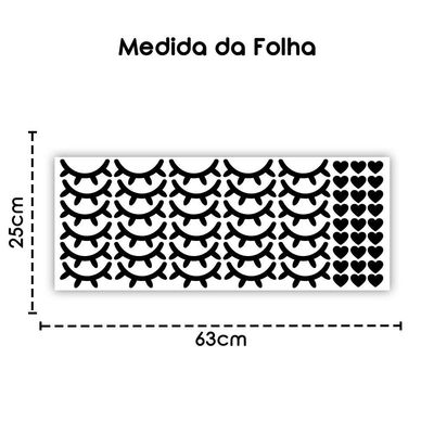 Kit Adesivo De Parede Infantil Cílios E Coração Rosa