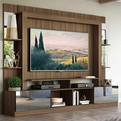Estante Com Suporte Tv 65" E Espelho Oslo Multimóveis V3381 Madeirada/preta Madeirado/preto