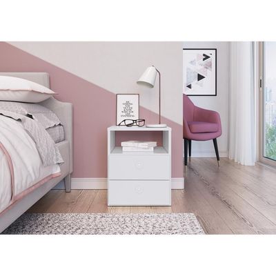 Mesa De Cabeceira Com 2 Gavetas Multimóveis Cr35099 Branca Branco