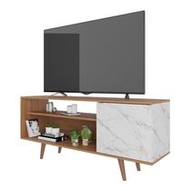 Rack Tv 42" Retrô Com 1 Porta Multimóveis Cr45205 Amêndoa/mármore Branco Amêndoa/mármore Branco
