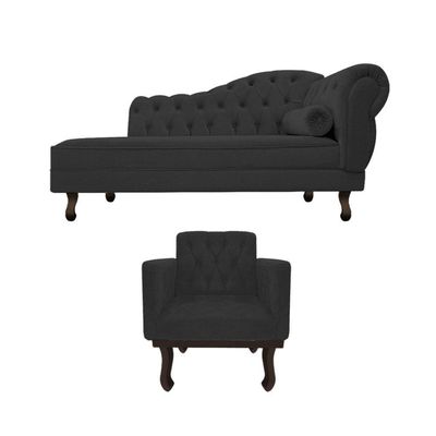 Kit Diva Recamier Diana 160Cm Lado Esquerdo E 01 Poltrona Classic Corano - Doce Sonho Móveis Preto