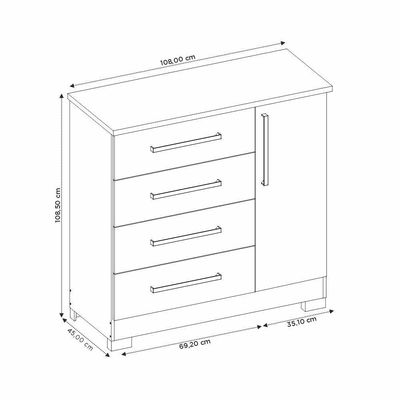 Cômoda 1 Porta E 4 Gavetas Nt5185 Branco/rosa Flex Notável Móveis Branco/rosa