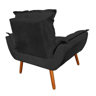 Kit 2 Poltronas Opalas Com Puff Redondo Suede Preto
