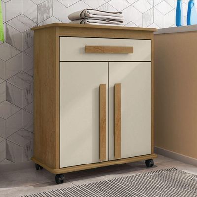 Armário Balcão Multiuso 2 Portas 1 Gaveta Com Rodízios Chile Cinamomo / Off White