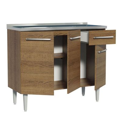Balcão Gabinete Com Pia 3 Portas E 1 Gaveta 105cm Rustic Emilly Madesa Rustic