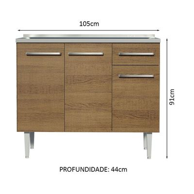 Balcão Gabinete Com Pia 3 Portas E 1 Gaveta 105cm Rustic Emilly Madesa Rustic
