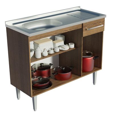 Balcão Gabinete Com Pia 3 Portas E 1 Gaveta 105cm Rustic Emilly Madesa Rustic